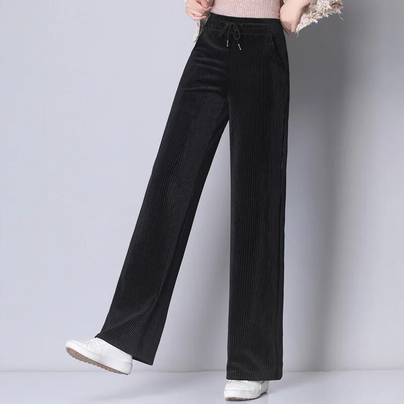 Naiste püksid sügisel ja talvel, avarad sirge säärega vabaaja püksid tilkuva tundega, suured triibulised sametpüksid