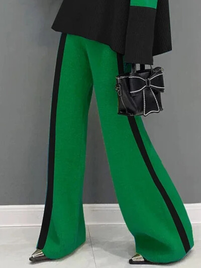 Beautyblue Зелени дамски панталони Есенни панталони с висока талия Ежедневни широки контрастни цветове Модни дамски прави панталони Спортни панталони