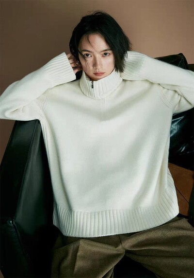 Sieviešu merino vilnas džemperis ar pusi rāvējslēdzēja apkakli, džemperis rudens ziemas ikdienišķs trikotāža vienkrāsains, regulāri sieviešu brīvi topi