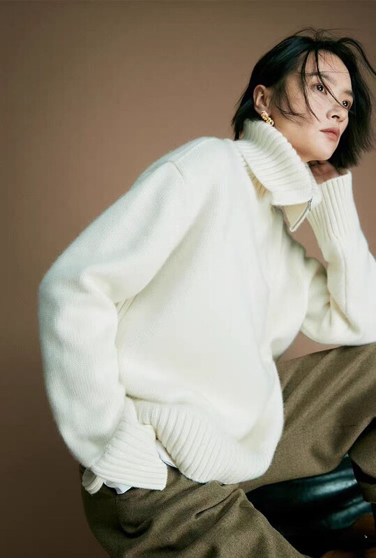 Sieviešu merino vilnas džemperis ar pusi rāvējslēdzēja apkakli, džemperis rudens ziemas ikdienišķs trikotāža vienkrāsains, regulāri sieviešu brīvi topi