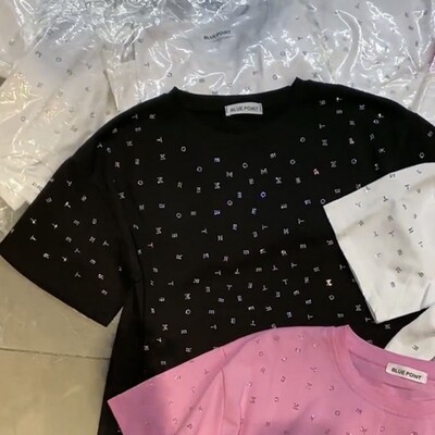 Neploe Simple Heavy Diamond lühikeste varrukatega T-särgid Y2k Moodne O-kaelusega lahtine T-särk 2024 Suvine uus roosa puuvillane tops naistele