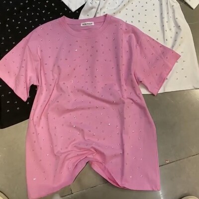 Neploe Simple Heavy Diamond lühikeste varrukatega T-särgid Y2k Moodne O-kaelusega lahtine T-särk 2024 Suvine uus roosa puuvillane tops naistele