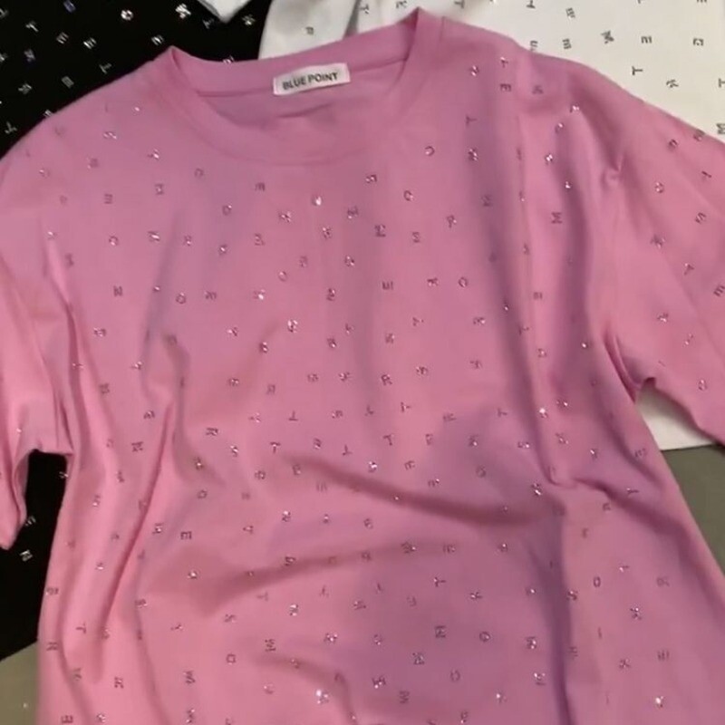 Neploe Simple Heavy Diamond lühikeste varrukatega T-särgid Y2k Moodne O-kaelusega lahtine T-särk 2024 Suvine uus roosa puuvillane tops naistele