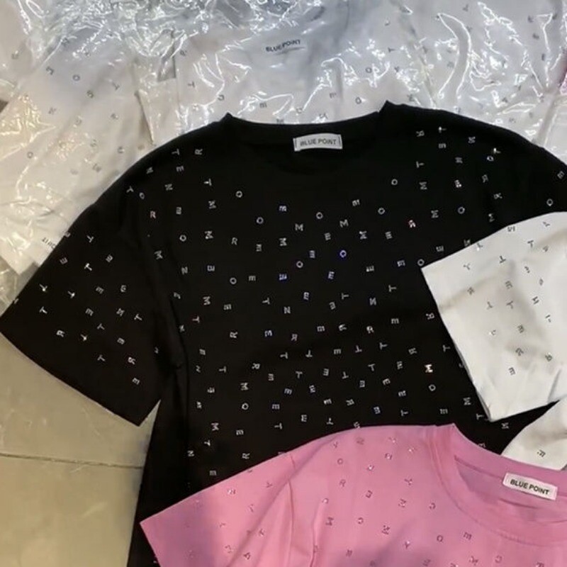 Neploe Simple Heavy Diamond lühikeste varrukatega T-särgid Y2k Moodne O-kaelusega lahtine T-särk 2024 Suvine uus roosa puuvillane tops naistele