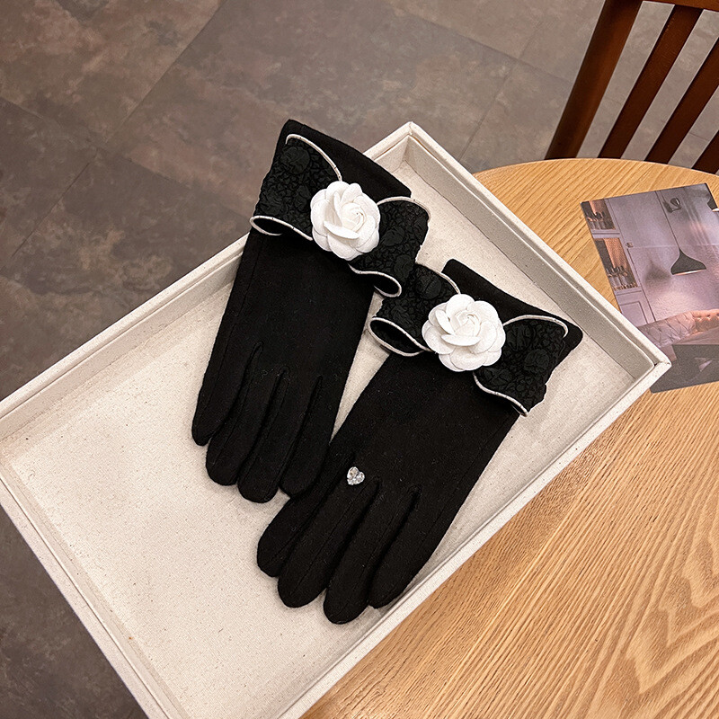 Talvised kašmiirkindad Naiste luksusbrändi disainer, suur lilleline villane labakindad naiste puutetundliku ekraaniga jalgrataste soojad kindad