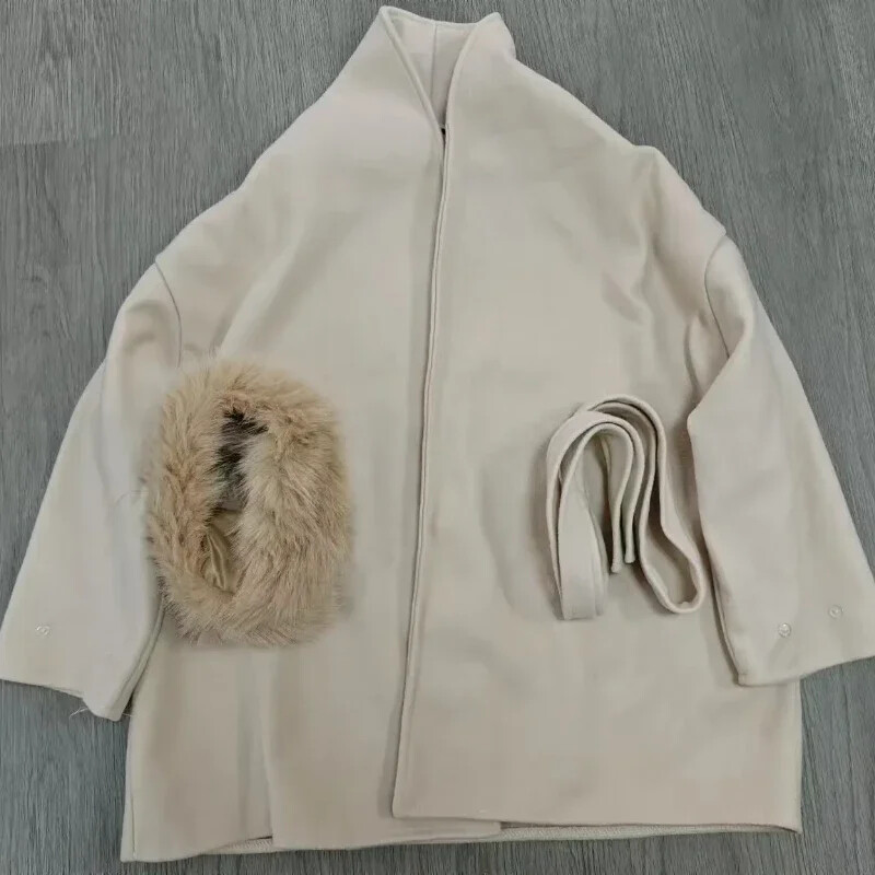 Korejiešu modes sievietēm jauns rudens ziemas daudzpusīgs Tvīda apmetnis brīvs mēteļa josta Augsta līmeņa aproču sajūta Apģērbs Ikdienas ielas apģērbs