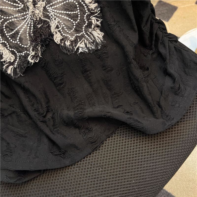 Ameerika stiilis liblikas aplikatsiooniga rebitud lühikeste varrukatega T-särk naiste suvine magus vürtsikas kitsas liibuv kihtsärk, kärbitud ülaosa