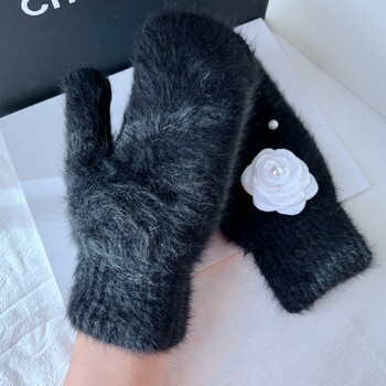 Зимни ръкавици за жени Brand Flowe Rabbit Hair Full Finger Gloves Двуслойни меки топли плетени ръкавици Winter Mittens guantes