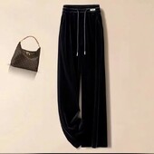 Augsts viduklis, brīvas ielas ikdienišķas taisnas bikses rudens ziemas stingras, universālas vintage platas bikses Modes birojs sieviešu apģērbi