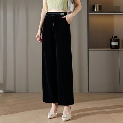 Augsts viduklis, brīvas ielas ikdienišķas taisnas bikses rudens ziemas stingras, universālas vintage platas bikses Modes birojs sieviešu apģērbi