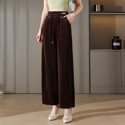 Augsts viduklis, brīvas ielas ikdienišķas taisnas bikses rudens ziemas stingras, universālas vintage platas bikses Modes birojs sieviešu apģērbi