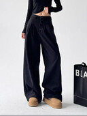 Zoki široke vintage hlače od samta Ženske Y2K dugmad Ležerne ulične hlače Harajuku retro američke ženske crne široke hlače