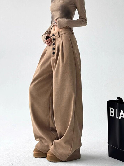 Zoki široke vintage hlače od samta Ženske Y2K dugmad Ležerne ulične hlače Harajuku retro američke ženske crne široke hlače