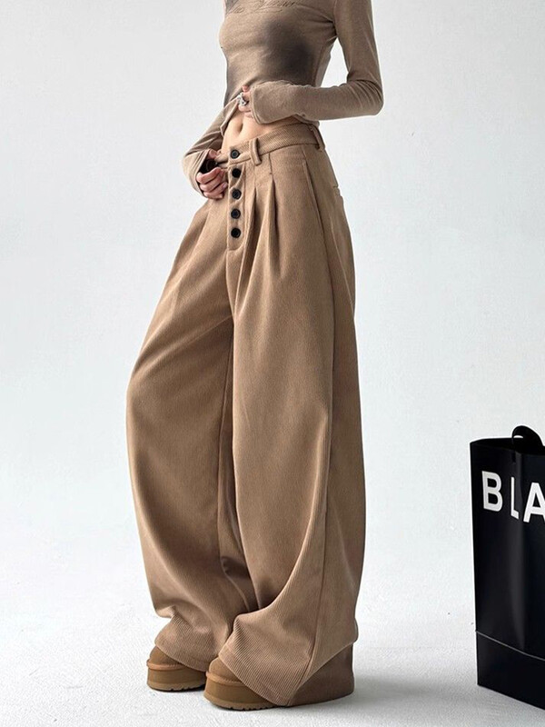 Zoki široke vintage hlače od samta Ženske Y2K dugmad Ležerne ulične hlače Harajuku retro američke ženske crne široke hlače