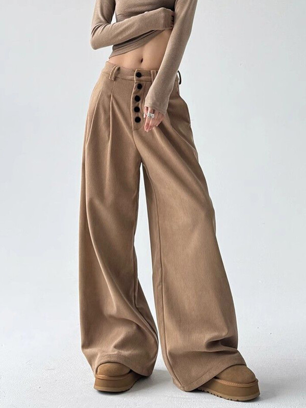 Zoki široke vintage hlače od samta Ženske Y2K dugmad Ležerne ulične hlače Harajuku retro američke ženske crne široke hlače