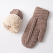 Ziemas sieviešu adītie dūraiņi Mīksti termiski roku sildītāji Mājīgi ar flīsu oderēti silti cimdi Aukstā laika adīti cimdi āra valkāšanai