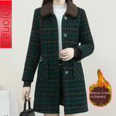 Stilīga vidēja garuma tvīda virsjaka sieviešu ar flīsu oderi, biezināts mātes apģērbs, rūtains jaka Rudens/ziemas jaunums