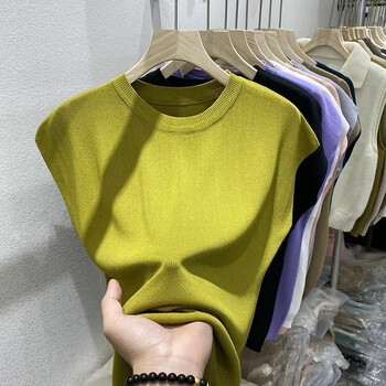 СВОБОДА О-образно деколте Ледена копринена плетена тениска Summer Thin Klein Blue Butwing Sleeve Top Дамски големи дамски ризи с къс ръкав