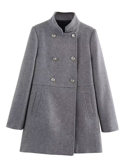 TRAFZA vintage šiks, melns, vienkrāsains sieviešu mētelis ar dubulto rindu, liela izmēra gara jaka, jaunā modes 2024. gada rudens ziemas biezi mēteļi