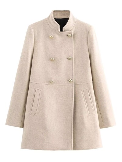 TRAFZA vintage šiks, melns, vienkrāsains sieviešu mētelis ar dubulto rindu, liela izmēra gara jaka, jaunā modes 2024. gada rudens ziemas biezi mēteļi