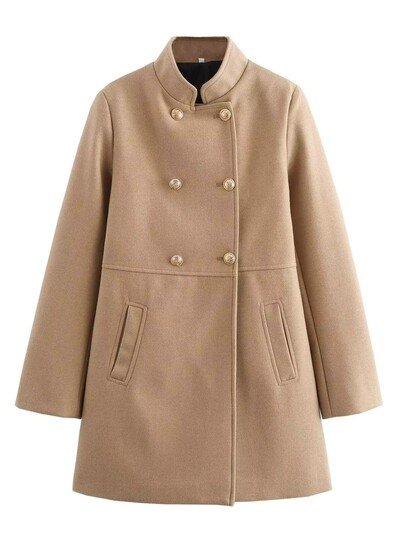 TRAFZA vintage šiks, melns, vienkrāsains sieviešu mētelis ar dubulto rindu, liela izmēra gara jaka, jaunā modes 2024. gada rudens ziemas biezi mēteļi