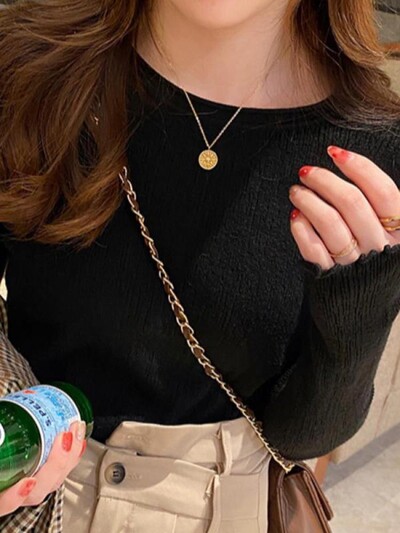 Ženski puloveri Džemperi Pleteni mekani džemperi Jesensko zimske majice s naborima O-izrez Rebrasti korejski tanki ženski pulover dugih rukava