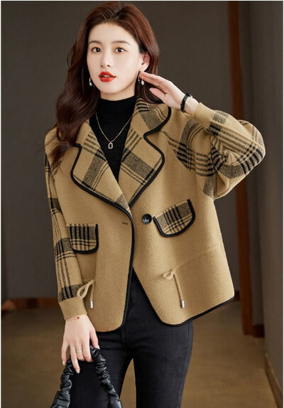 Augstas klases divpusējs vilnas vienkrāsains mētelis dāmu rudens ziema 2024 jauns biezs modes rietumu stila mētelis ērts mētelis