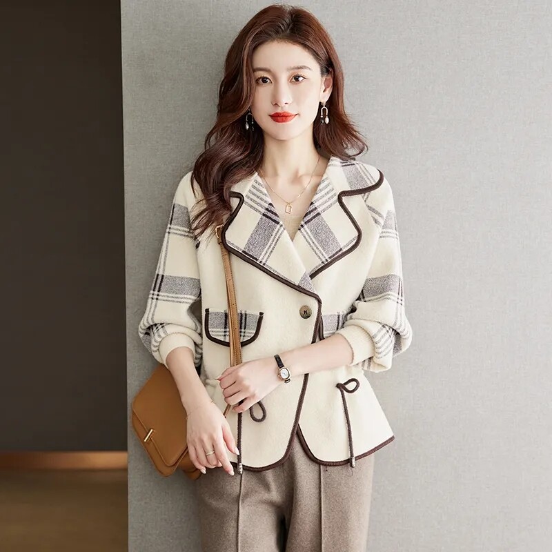 Augstas klases divpusējs vilnas vienkrāsains mētelis dāmu rudens ziema 2024 jauns biezs modes rietumu stila mētelis ērts mētelis