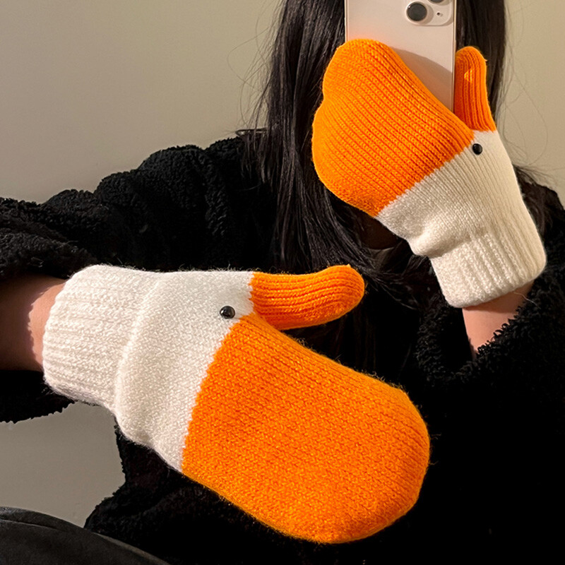 Radoša multfilma trikotāžas cimdi Smieklīgi liela zoss sabiezināti rudens ziemas dūraiņi ar pilnu pirkstu cimdu aksesuāri studentēm