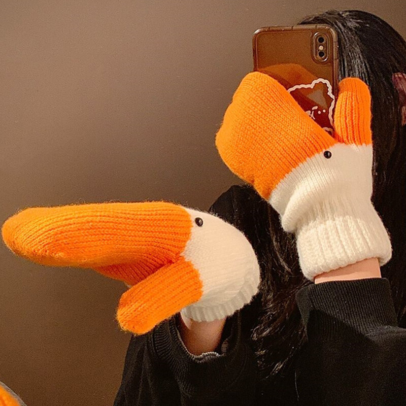 Radoša multfilma trikotāžas cimdi Smieklīgi liela zoss sabiezināti rudens ziemas dūraiņi ar pilnu pirkstu cimdu aksesuāri studentēm