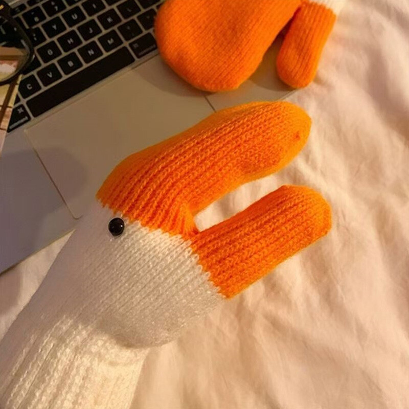 Radoša multfilma trikotāžas cimdi Smieklīgi liela zoss sabiezināti rudens ziemas dūraiņi ar pilnu pirkstu cimdu aksesuāri studentēm