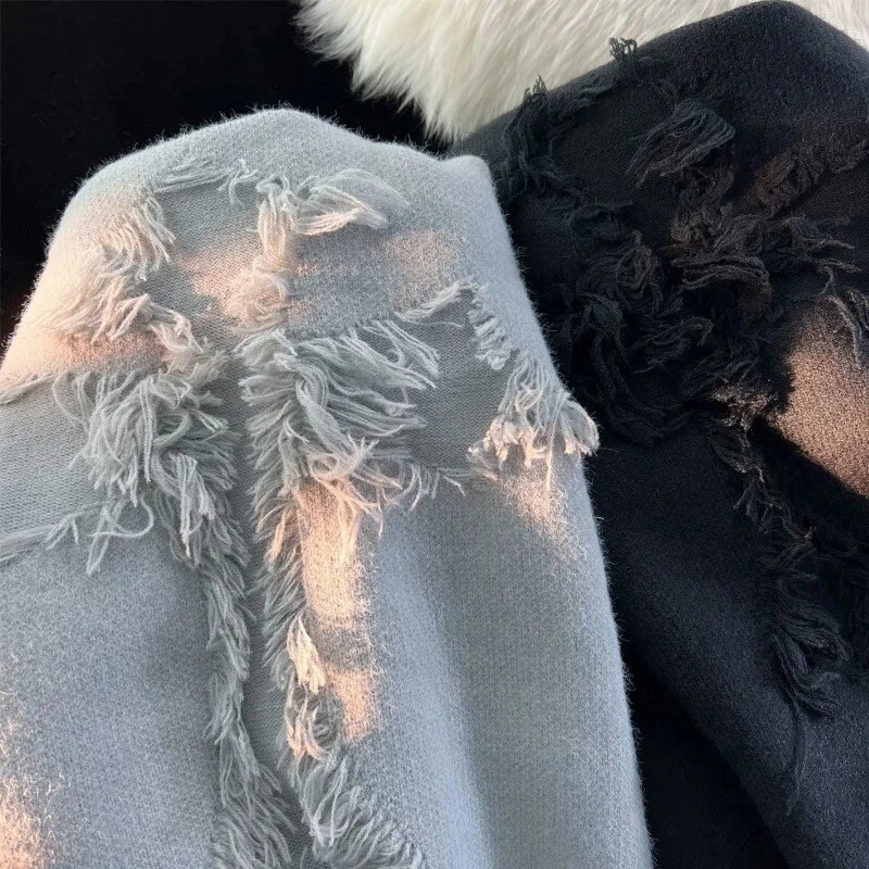 2023 Y2k Streetwear kampsun, meeste uus retro auguga narmastega kampsun, vaba mitmekülgne kudum Pulloverid pikkade varrukatega džemprid riided