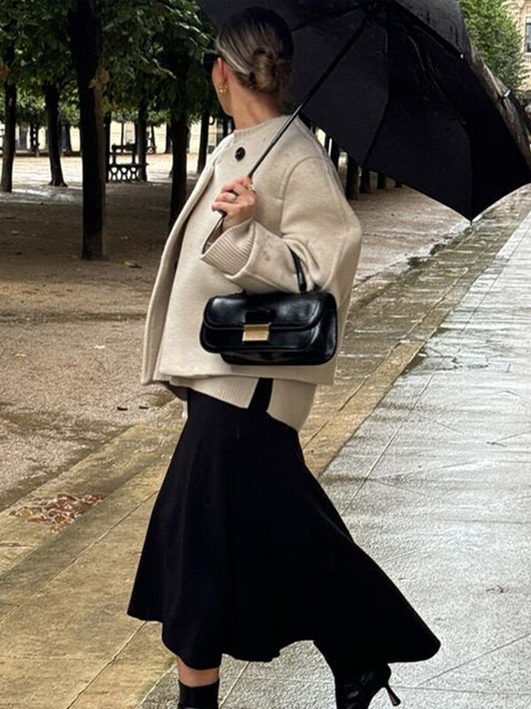 Ikdienas sieviešu īsie mēteļi ar vienu pogu Eleganti vienkrāsaini O veida kakla jakas ar garām piedurknēm Sieviešu Rudens, silti, brīvi ārdrēbju topi