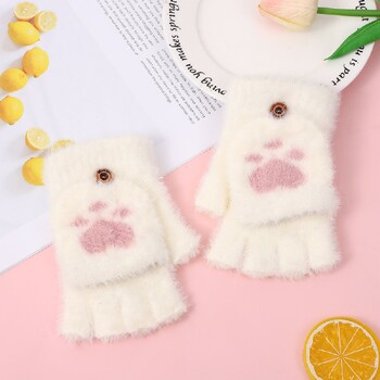 Thicken Women Warm Cat Gloves Fashion Girls Cat Claw Paw Плюшени ръкавици Меки плюшени къси зимни ръкавици без пръсти с половин пръст