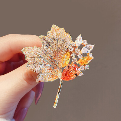 Vintage lielas Rhinestone sarkanās kļavas lapas saktas sievietēm vīriešu uzvalks elegants kristāla augu lapas saktas piespraudes greznas rotaslietas dāvanas