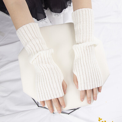 Sievietēm bez pirkstiem Anime Cimdi Roku sildītāji Goth Trikotāžas Kawaii Lolita Cimdi Rokas Piedurknes Harajuku Cimdi Y2k White Aksesuāri
