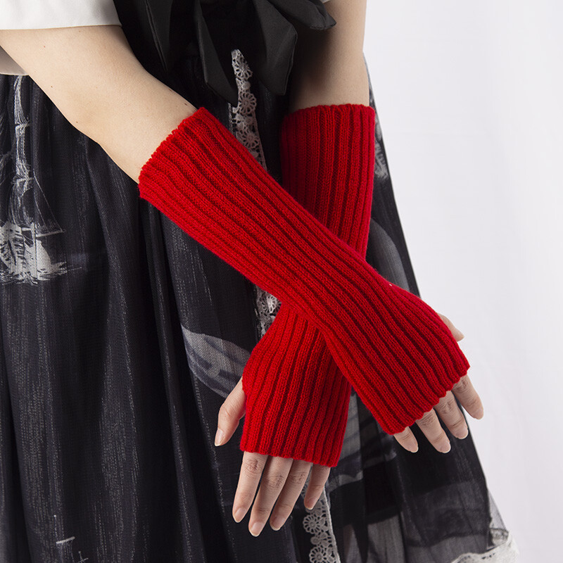 Sievietēm bez pirkstiem Anime Cimdi Roku sildītāji Goth Trikotāžas Kawaii Lolita Cimdi Rokas Piedurknes Harajuku Cimdi Y2k White Aksesuāri