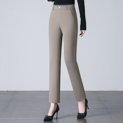 Sieviešu ikdienas bikses no neilona kokvilnas auduma, elastīgas vidukļa bikses ar taisnām kājām, var izvēlēties melnu un haki krāsu.