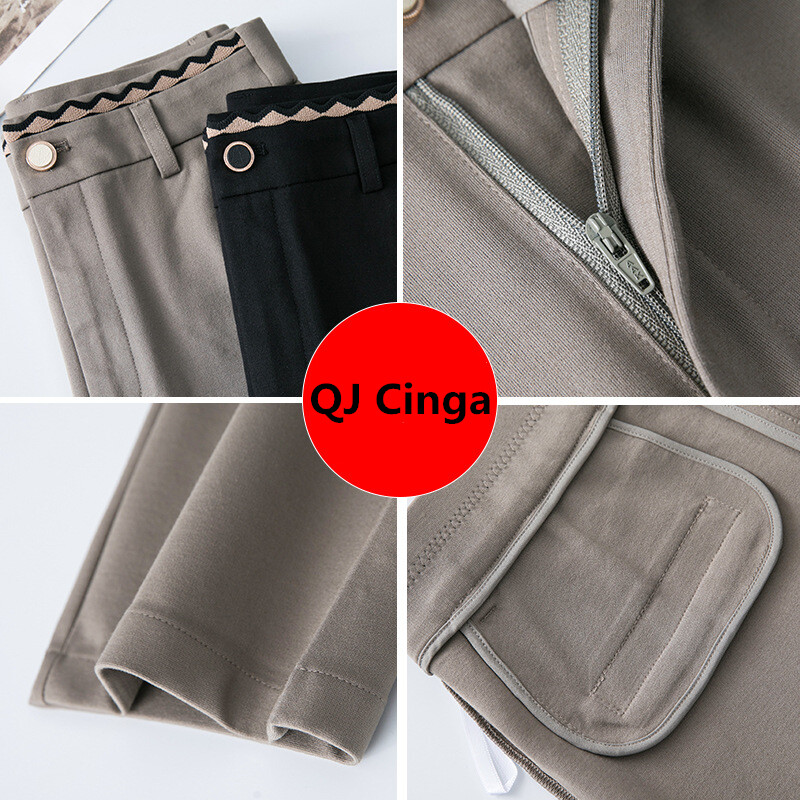 Sieviešu ikdienas bikses no neilona kokvilnas auduma, elastīgas vidukļa bikses ar taisnām kājām, var izvēlēties melnu un haki krāsu.