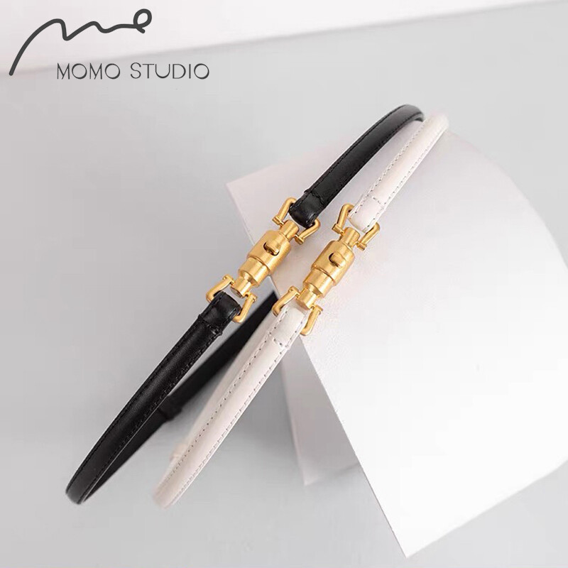 Modni tanki remen s kopčom u obliku metka, ženski uski kožni remen za haljinu, podesiv s retro zlatnom kopčom za traperice