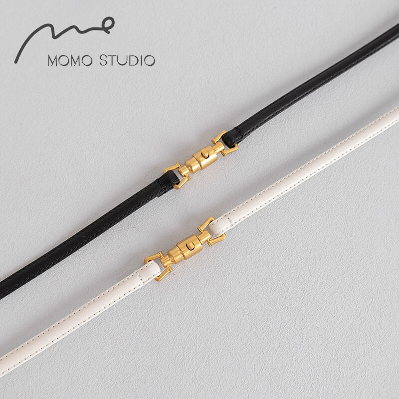 Modni tanki remen s kopčom u obliku metka, ženski uski kožni remen za haljinu, podesiv s retro zlatnom kopčom za traperice