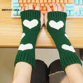 Дълги ръкавици без пръсти Зимни топли ръкави Коледни корейски стил Сърцевидни плетени половин пръст Горни ръкави Топли