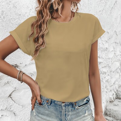 Vasaras ikdienas tops ar īsām piedurknēm Moderns Street Basic T-krekls, vienkāršs vienkrāsains viegls un ērts sieviešu tops