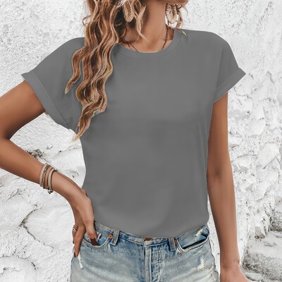 Vasaras ikdienas tops ar īsām piedurknēm Moderns Street Basic T-krekls, vienkāršs vienkrāsains viegls un ērts sieviešu tops