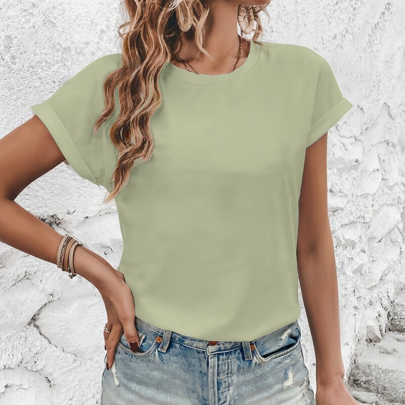Vasaras ikdienas tops ar īsām piedurknēm Moderns Street Basic T-krekls, vienkāršs vienkrāsains viegls un ērts sieviešu tops