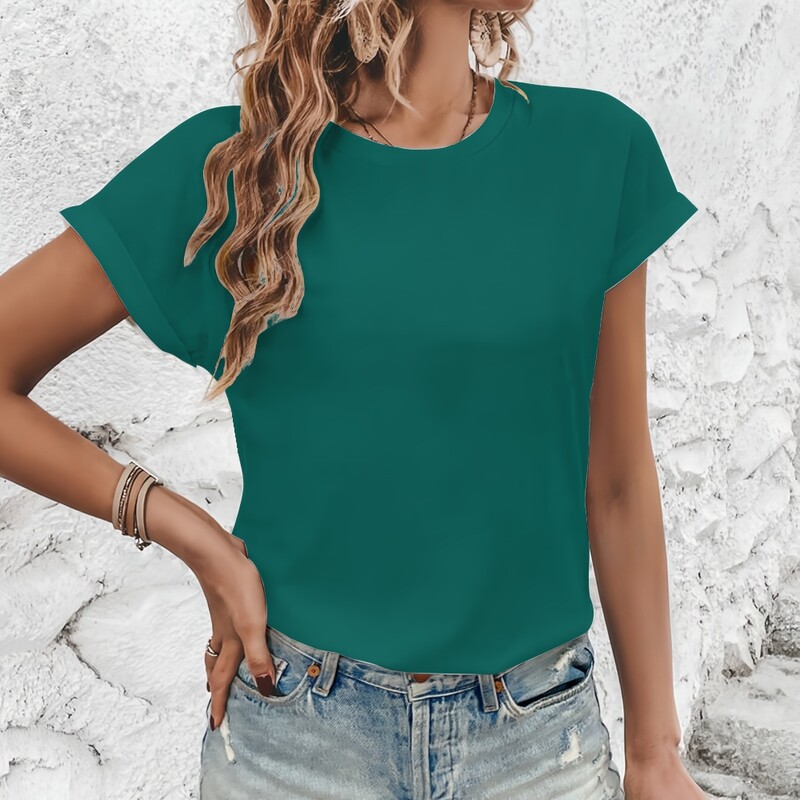 Vasaras ikdienas tops ar īsām piedurknēm Moderns Street Basic T-krekls, vienkāršs vienkrāsains viegls un ērts sieviešu tops