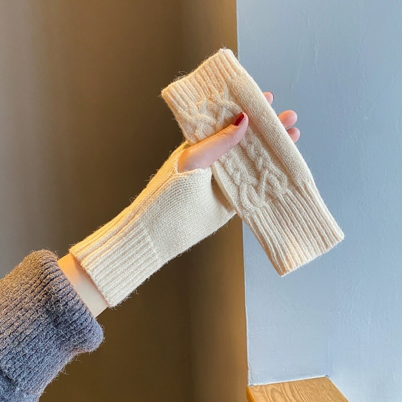 Boje Tople vunene rukavice bez prstiju Ženske zimske pletene navlake za ruke na pola prstiju Rukavice za zapešće Mekane rukavice s upletenim uzorkom za heklanje