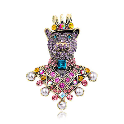 Antikvāri vintage pilni rhinestones baroka galma luksusa tīģera saktas pērļu Dzīvnieku karalis kronis piespraudes radošās korsāžas rotaslietas