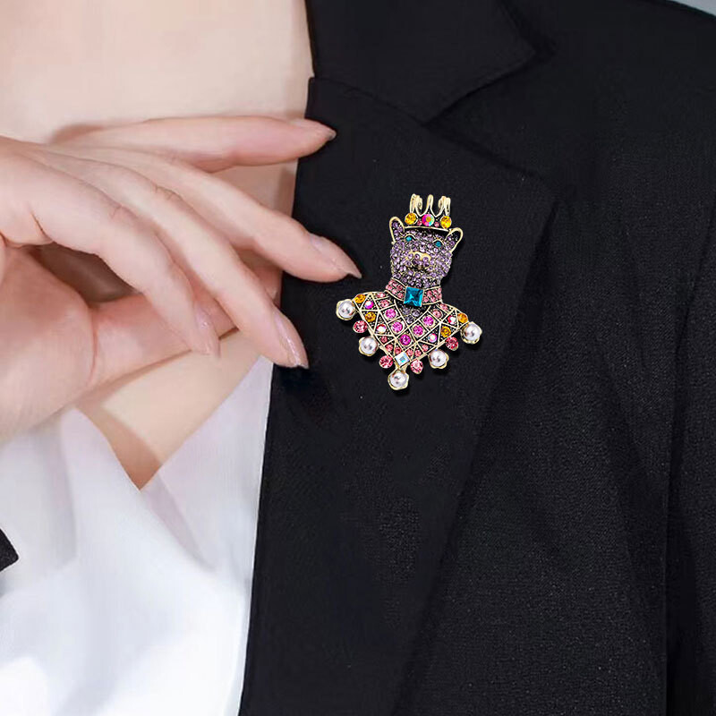 Antikvāri vintage pilni rhinestones baroka galma luksusa tīģera saktas pērļu Dzīvnieku karalis kronis piespraudes radošās korsāžas rotaslietas