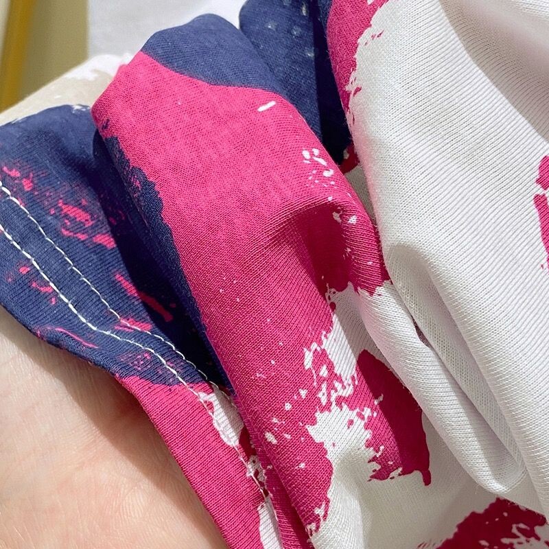 Tie Dye Printing Винтидж пуловер с О-образно деколте Тениска с къс ръкав Дамска блуза Риза Корейска мода Дамско облекло Топове 2024